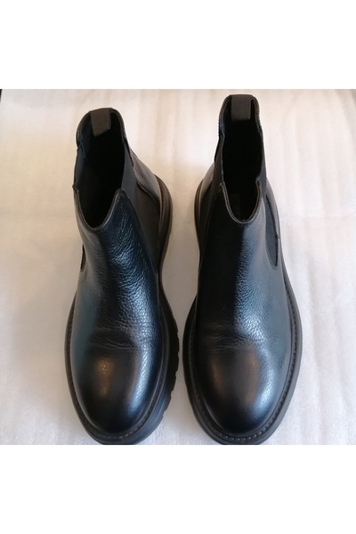 Butik Tülin Unisex Hakiki Dana Derisi Floter Pütürlü Siyah Yanları Lastikli Kaymaz Kalın Hafif Eva Tabanlı Bot