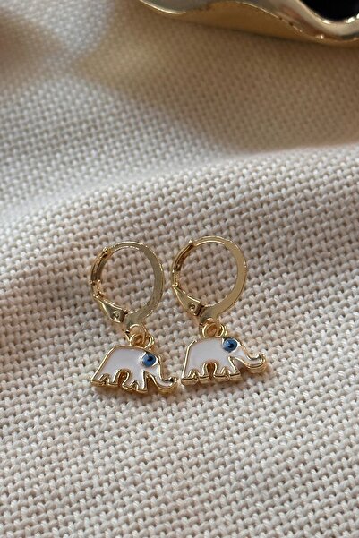 Trendy Butik Beyaz Mineli Fil Figürlü Küpe