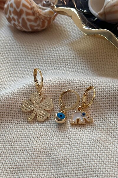 Trendy Butik Yonca, Nazar ve Fil Figürlü Set Küpe