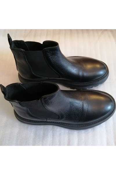 Butik Tülin Unisex Hakiki Dana Derisi Floter Pütürlü Siyah Yanları Lastikli Kaymaz Kalın Hafif Eva Tabanlı Bot