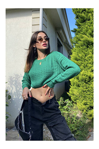 MST CLOTHİNG Διάτρητο μακρυμάνικο κροπ πουλόβερ