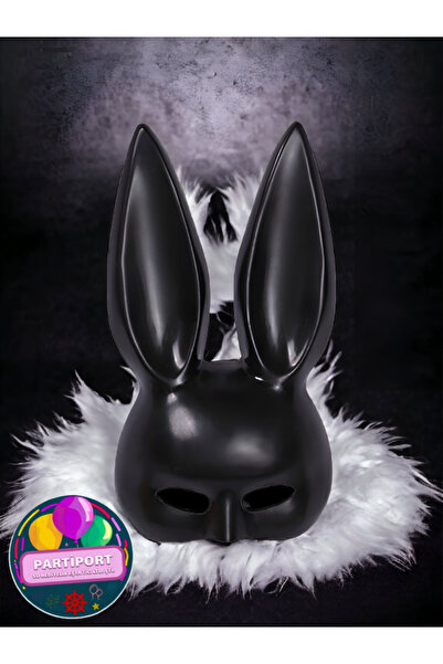 PARTİPORT Gizemli Tavşan Maskesi Kara Kedi Maskesi Cadılar Bayramı Siyah