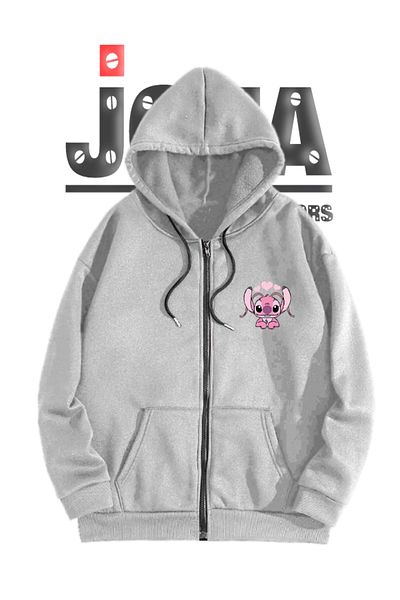Joza Outdoors Unisex Angel Lilo Stitch Φούτερ με κουκούλα με φερμουάρ 3 κλωστές Fleece Jacket Cardigan Lover Lover