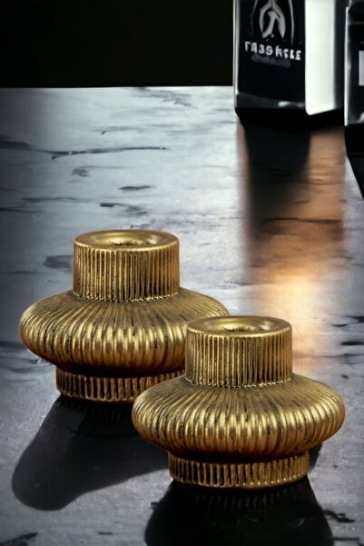 Fonnava Şamdan Mumluk Dekoratif Mumluk Tealight Mumluk Altın Eskitme Renk Model 15 Ikili Mumluk