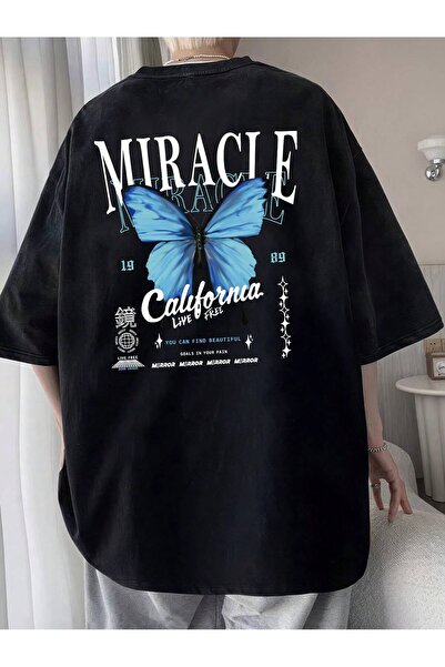 Adrift Unisex Oversize Moldă Fluture & Slogan Grafic Off-Shoulder Stil Harajuku