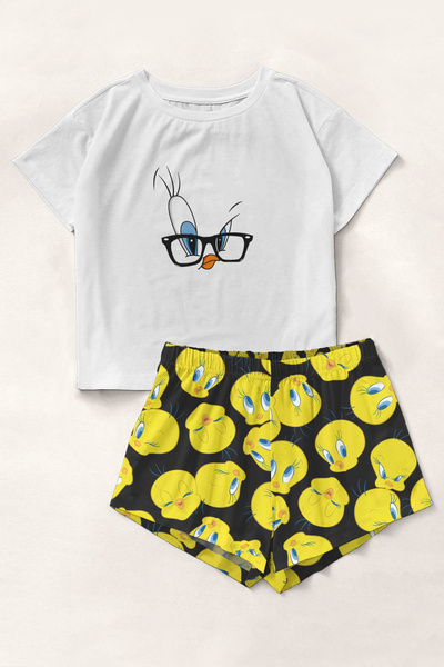 PEMBİŞ HOMEWEAR مجموعة بيجامة سوبر نوفا زيزيكس تريند تي شيرت وشورت تويتي مطبوعة
