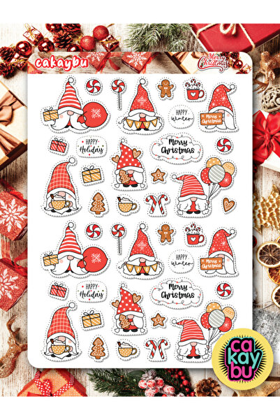 cakaybu Set de autocolante cu gnomi de Crăciun Fericit (de Anul Nou) 1 foaie ...