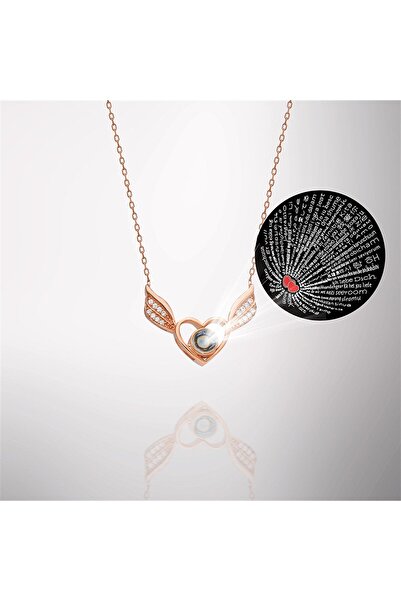 Nereze 925 Ayar Gümüş 100 Dilde Seni Seviyorum Kalpli Melek Kanadı Kadın Gümü...