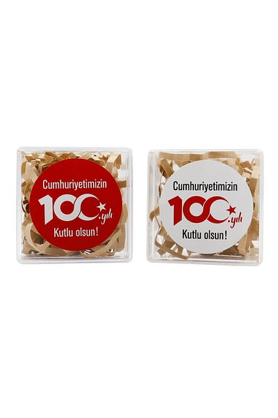 reprodesign 100.Year 29 October Republic Day Adhesive Sticker 4 cm Round 24 Pieces ( White - Red )