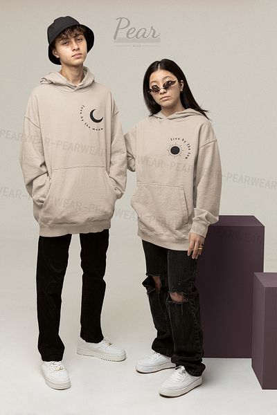 Pear Wear Live Love Printed Sun Moon Φούτερ για ζευγάρια Unisex Oversize Lover Team Hoodie