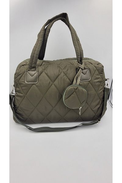 KIRASE Women's Khaki Puff Quilted Patterned Wallet Luggage Hand and Shoulder Bag