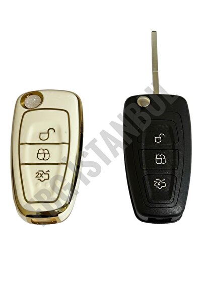 EBG İSTANBUL فورد فوكس مونديو 2010+ Switchblade حقيبة التحكم عن بعد لمفتاح السيارة باللون الأبيض