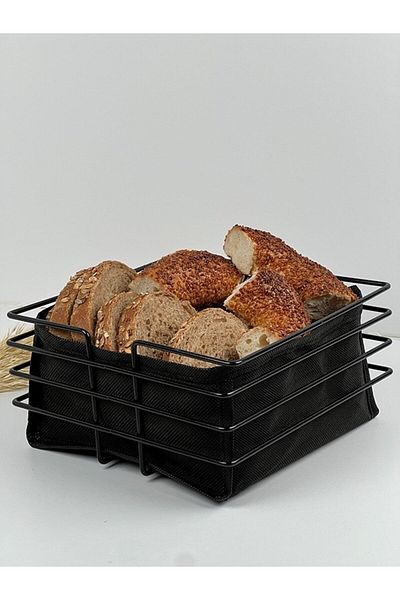 Pink Cat Kitchen Square Bread Basket Multi-Purpose Black Stainless Basket Black Fabric
