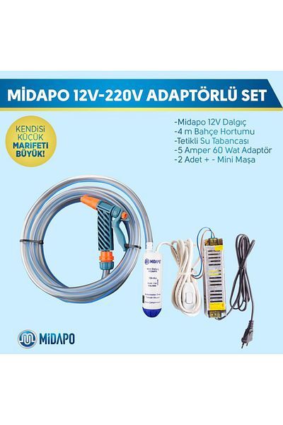 Midapo Midapo Mini Submersible Pump Set with 12-220V Adapter and Hose and Gun