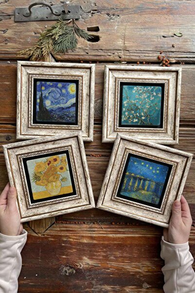 Oscar Stone Decor Çerçeveli Taş Tablo Duvar Dekoru 20x20cm 4'lü Set Van Gogh ...