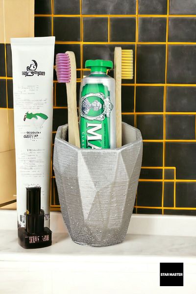 Star Master Silver Color Toothbrush Cup and Brush Holder Model 2