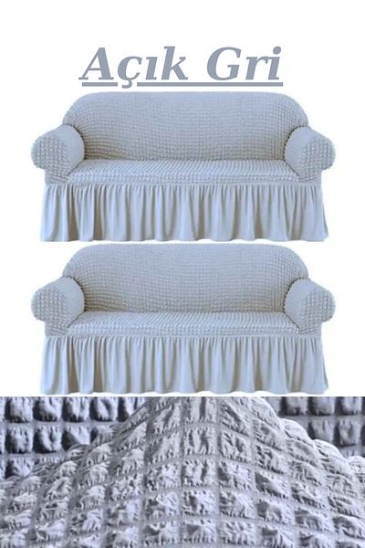FurkanTicaret 3+3 Burlap Washable Sofa and Sofa Set - Elastic and Flexible, 2 Pieces of 3
