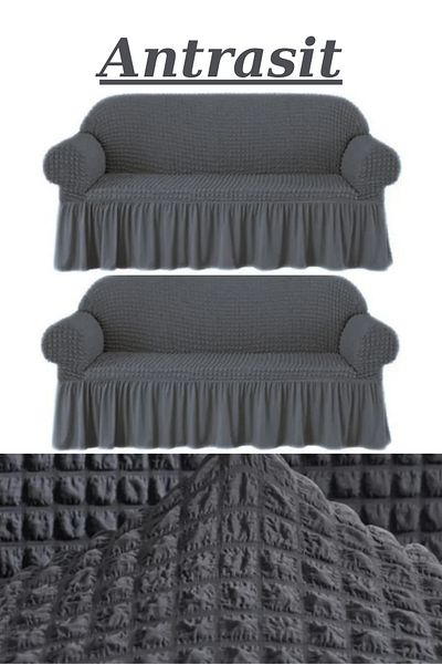 FurkanTicaret 3+3 Burlap Washable Sofa and Sofa Set - Elastic and Flexible, 2 Pieces of 3