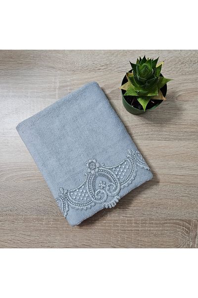 Çeyiz Bahçesi Sultani velvet towel gray