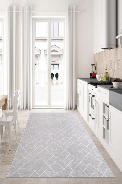 ALgorand Home Yıkanabilir Kaymaz Taban Gri Salon Halısı Mutfak Halısı Yolluk
