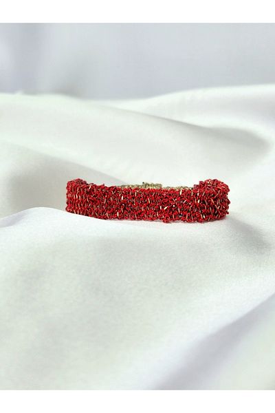 Eva Takı Red Chain Woven Cord Handmade Authentic Bracelet