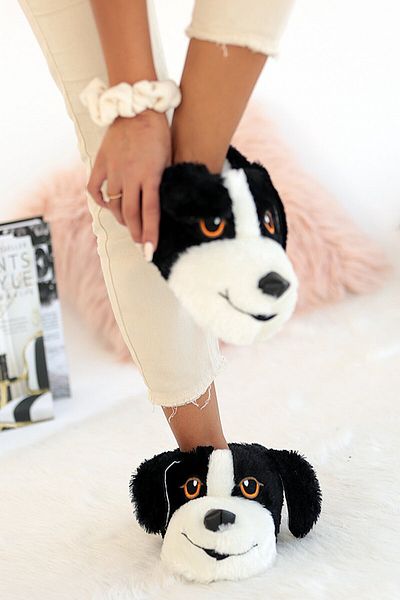 Melek Tuna Παντόφλες Unisex Black Dog - Animal Home Shoes