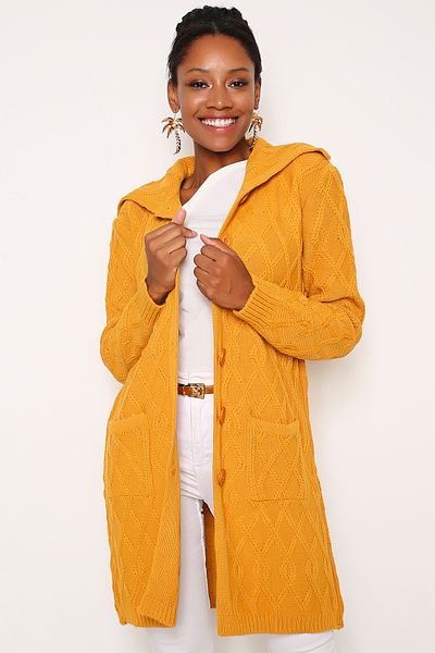 AVORWE Chain Hair Braided Pocket Detailed Knitwear Cardigan