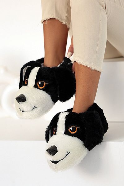 Melek Tuna Παντόφλες Unisex Black Dog - Animal Home Shoes