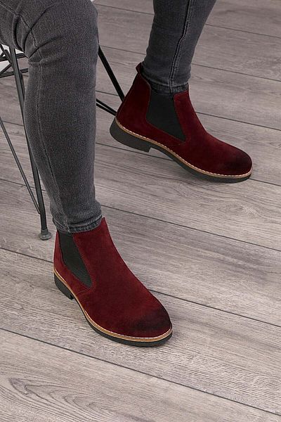 Freemax Unisex Chelsea Boots Guaranteed Product.30141 Suede Claret Red