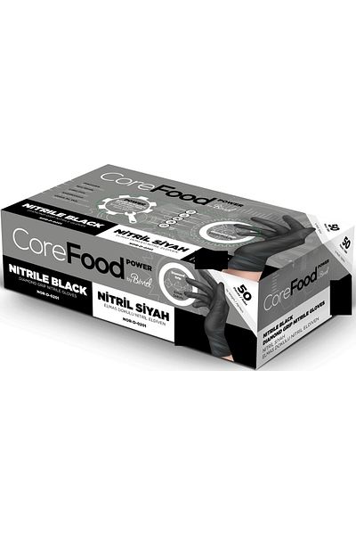 Bimel Corefood Power Serrated Black Nitrile Gloves Large 50 Pieces