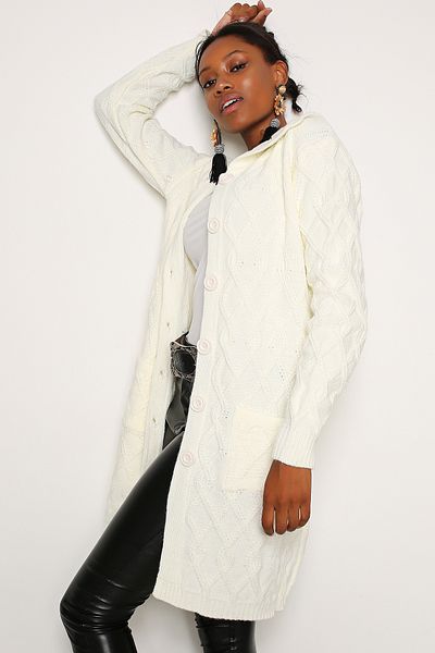 AVORWE Chain Hair Braided Pocket Detailed Knitwear Cardigan