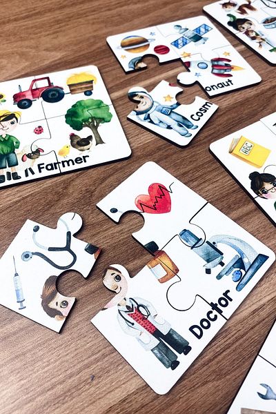 Enjoymydesign I'm Learning Professions Wooden Three Piece Matching Game Preschool Baby Educational Toy