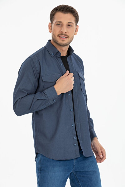 Varetta Cămașă din denim cu mânecă lungă din lycra, albastru, cu buzunar dublu