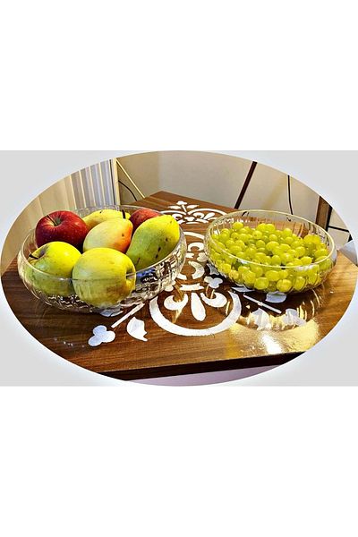 Jenisa Handmade Glass Linea Body Presentation Bowl Two Sizes Large and Small Set
