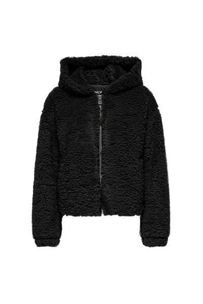 ONLY Jachetă normală neagră pentru femei ONLELLIE SHERPA HOODED JACKET CC O
