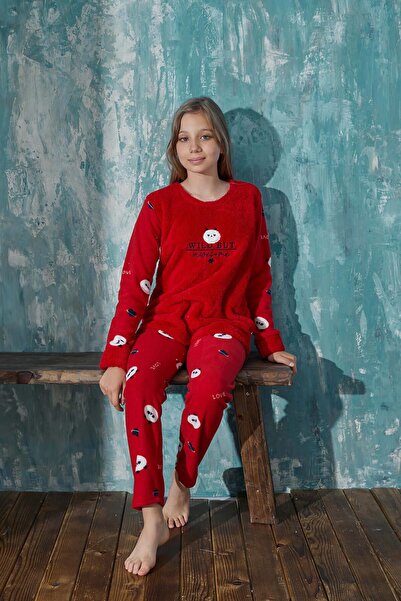 Pijamaevi Piros vad popsi mintás lány plüss pizsama szett