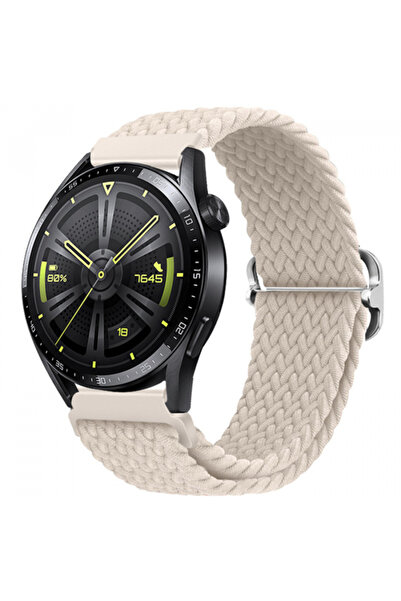 Ally 22MM Gear S3 Watch 4 -Gt2 GT2E 46MM Japon Tokalı Elastik Kayış Kordon KREM