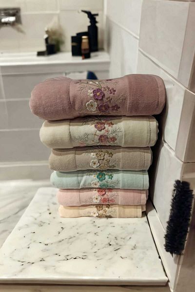ŞENER HOME 6 Pack Hobby 3D Embroidered Velvet Hand Towels 50X90Cm