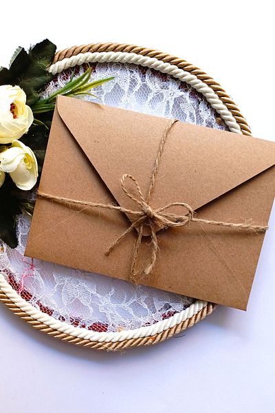 Dekorden 50 Kraft Invitation Envelopes - With wicker rope gift