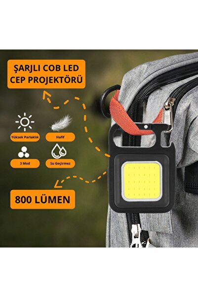 ERD TEKNOLOJİ 6w Led 3 Fonksiyonlu Şarjlı Mini Cep Projektörü (ANAHTARLIK AÇACAKLI MIKNATISLI AYAKLI)