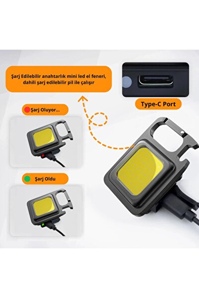 ERD TEKNOLOJİ 6w Led 3 Fonksiyonlu Şarjlı Mini Cep Projektörü (ANAHTARLIK AÇACAKLI MIKNATISLI AYAKLI)