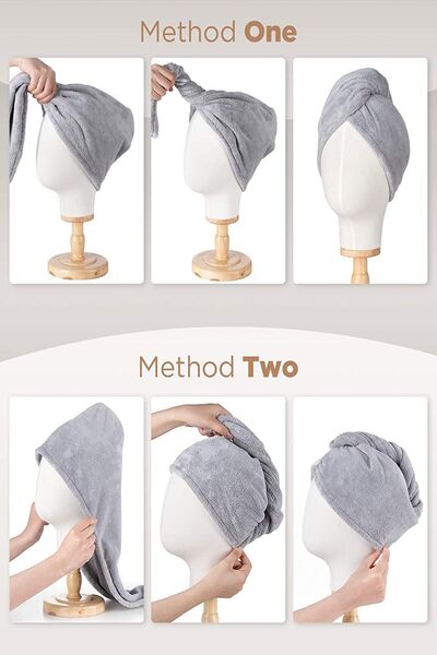 MissClean Gray Color Microfiber Hair Towel, Hair Cap, For Beach After Bath Sea And Pool