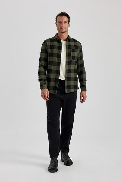 DeFacto Regular Fit Polo Collar Checked Flannel Long Sleeve Long Sleeve Shirt S1238Az23Au