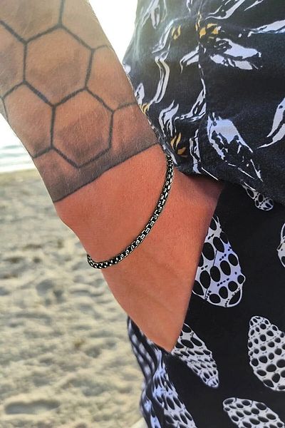The Collection Unisex Knitted Albanian Chain Tarnish Resistant Black Steel Bracelet