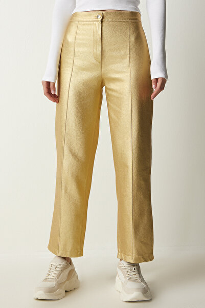 Happiness İstanbul Women's Metallic Yellow Metallic Carrot Trousers UL00012