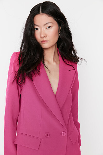 Trendyol Collection Fukszia normál bélésű, duplasoros záródású szőtt blézerkabát TWOSS20CE0059