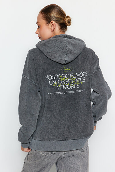 Trendyol Collection Antracit Silný Fleece Vnitřní Efekt praní Oversize/Wide Fit Pletená mikina TWOAW24SW00230