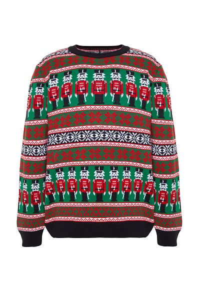 Trendyol Collection Mehrfarbiger Weihnachtsstrickpullover mit normaler Passform und Rundhalsausschnitt TMNAW24KZ00070