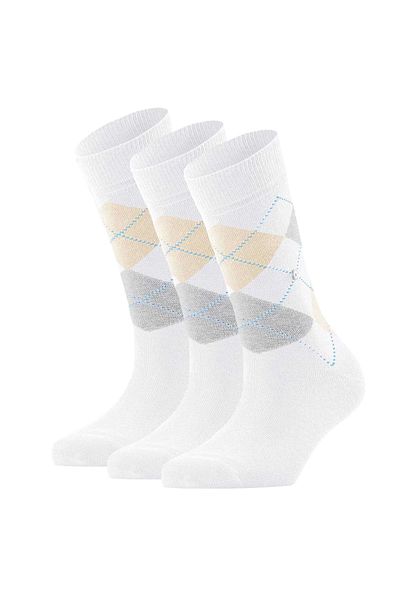 Burlington Damen Socken 3er-Pack – Queen, Kurzstrümpfe, Baumwolle, Rautenmuster, Logo