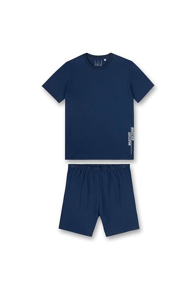 Sanetta Jungen Schlafanzug - Pyjama, Baumwolle, Rundhals, Schriftzug, einfarbig, kurz